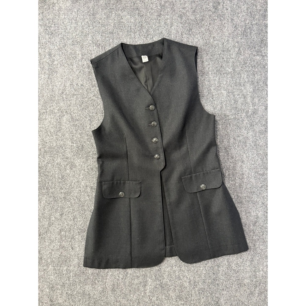 VTG 90s Black Pure Wool Longline Vest Waistcoat Dark Academia Office Siren 44